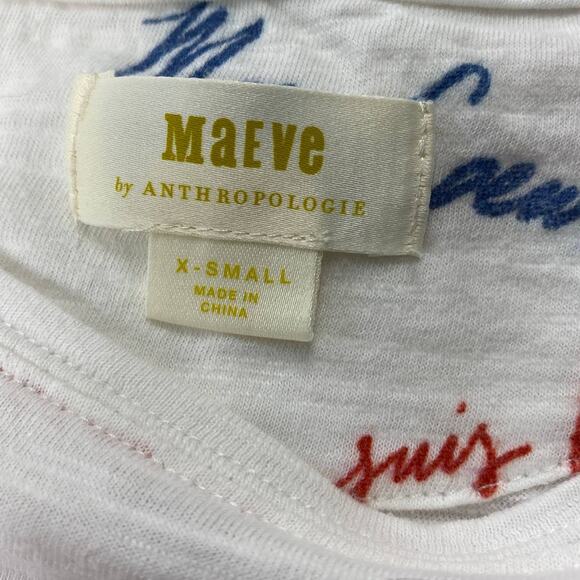Anthropologie Maeve Paris Colorful French Script  3/4 Sleeve Pullover - Picture 3 of 9